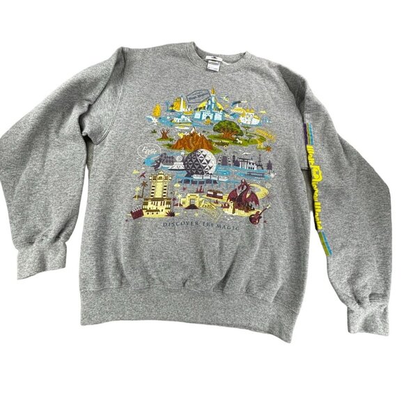 Disney Parks Discover The Magic Sweatshirt Medium Crewneck Pullover 4 Parks Gray - Picture 1 of 8